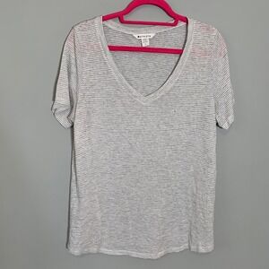 Athleta Gray White Stripe V Neck Short Sleeve T Shirt Top‎ Womens Size Large
